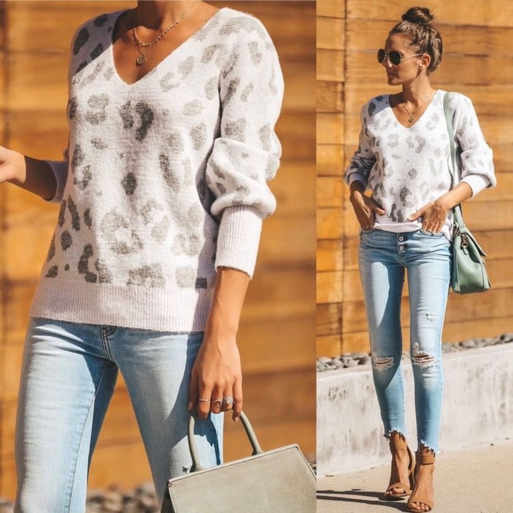 VICI Leopard Print V-Neck Sweater